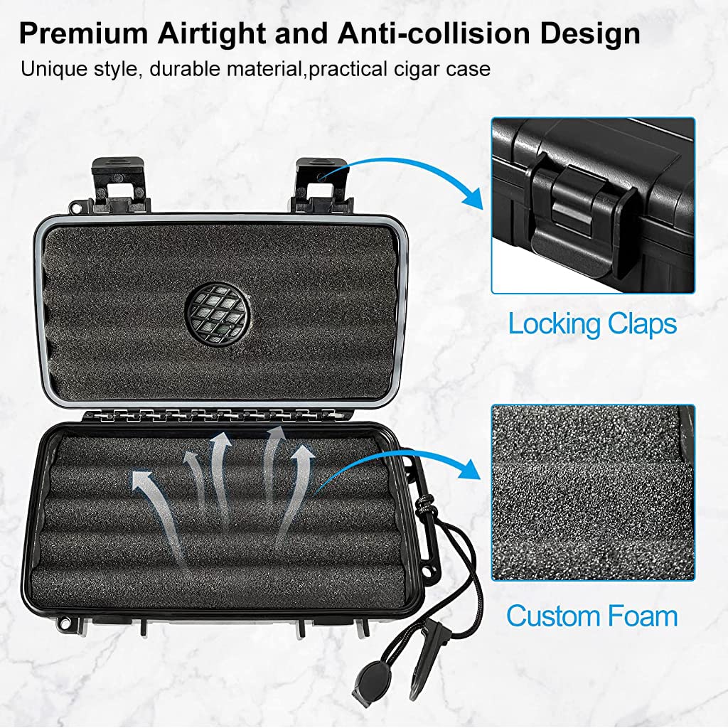 GUSTAVE Cigar Humidor Case, Portable Travel Cigar Box with Humidifier Disc & Cigar Cutter, Waterproof Airtight Cigar Case with Handstrap (Holds up to 5 Cigars) GUSTAVE Cigar Humidor Case, Portable Travel Cigar Box with Humidifier Disc & Cigar Cutter, Waterproof Airtight Cigar Case with Handstrap (Holds up to 5 Cigars)